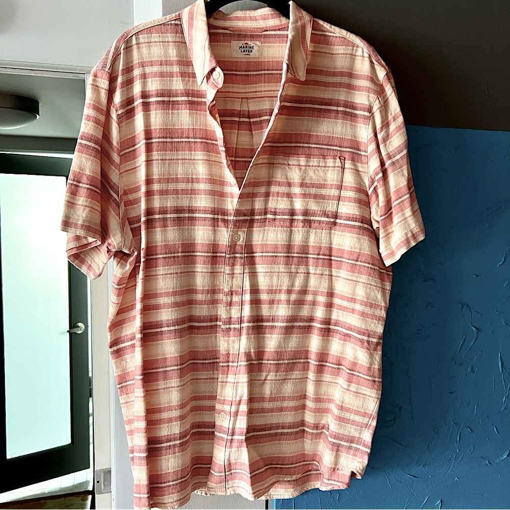 Marine Layer Striped Peach Short Sleeve Button Down Size Larger